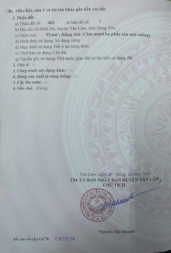 Bán đất 93,6 m2 khu đấu giá thôn Ngải Dương, Xã Đình Dù, Văn Lâm, Hưng Yên
